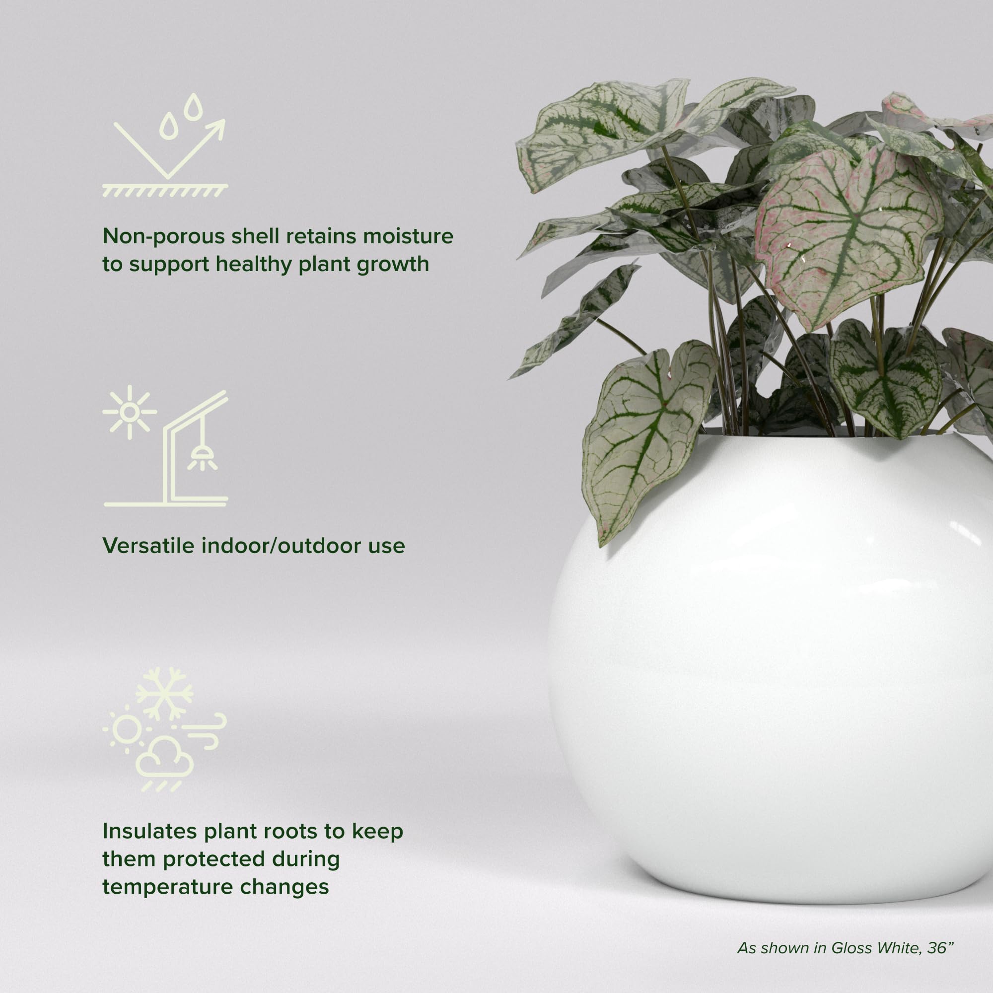 Globe Large Sphere Fiberglass Planter - 30 in x 30 in x 24 in - Gloss White - Gloss White,30 in x 30 in x 24 in