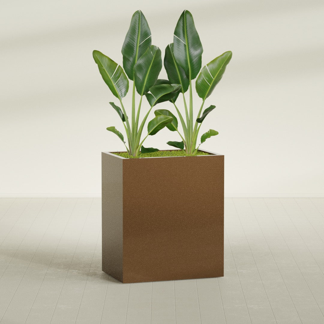 Darwin Large Rectangle Fiberglass Planter - 36 in x 24 in x 42 in - Metallic Bronze - Metallic Bronze,36 in x 24 in x 42 in