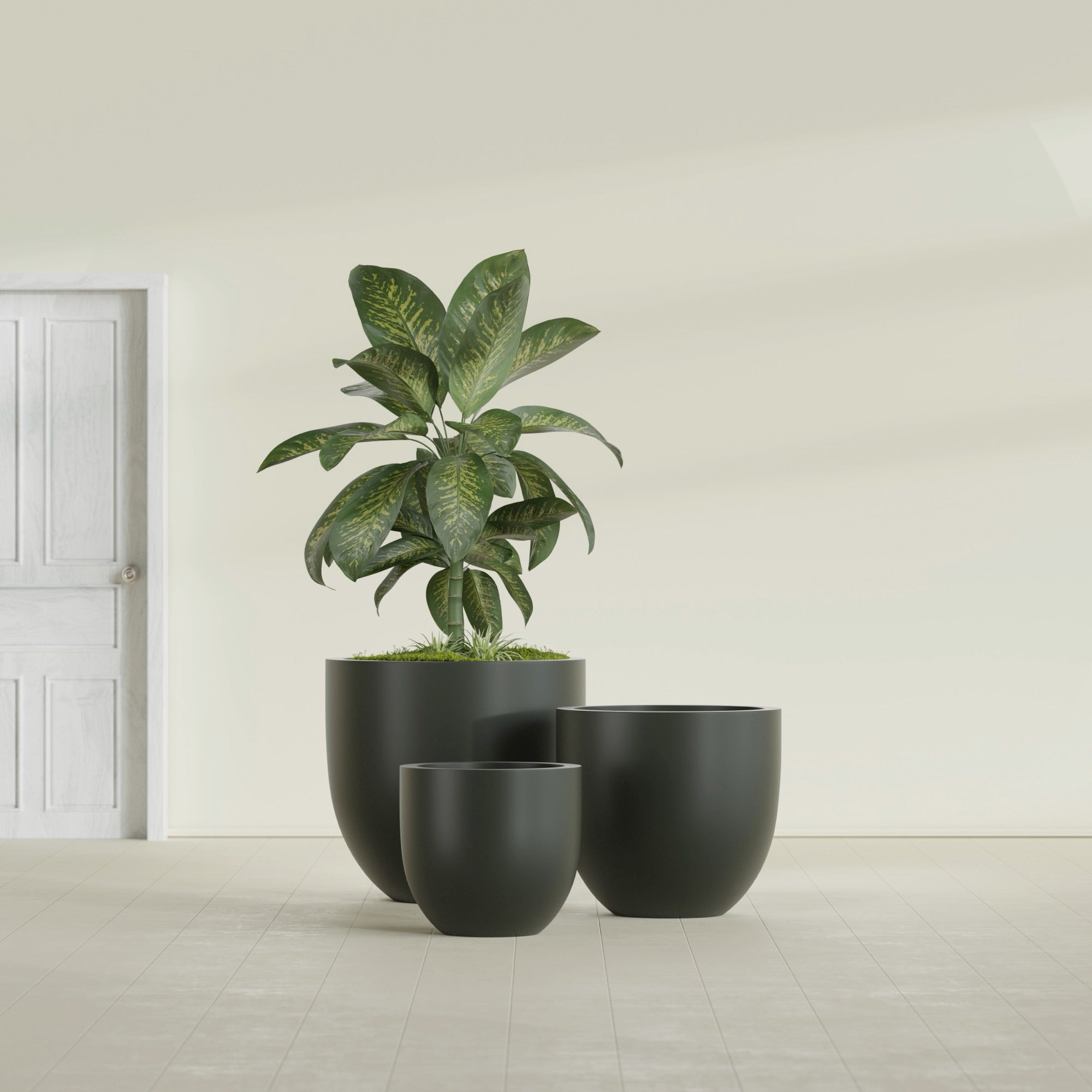 Alzira Large Round Fiberglass Planter - 30 in x 30 in x 28 in - Matte Charcoal - Matte Charcoal,30 in x 30 in x 28 in