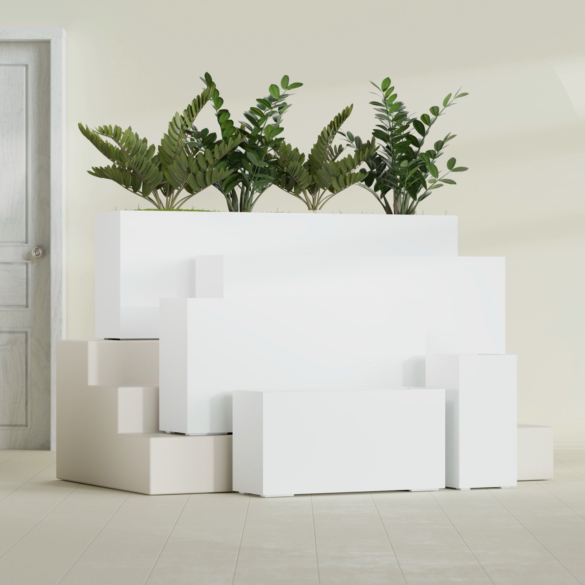 Hollywood Extra Large Narrow Rectangle Fiberglass Planter - 72 in x 12 in x 24 in - Matte White - Matte White,72 in x 12 in x 24 in