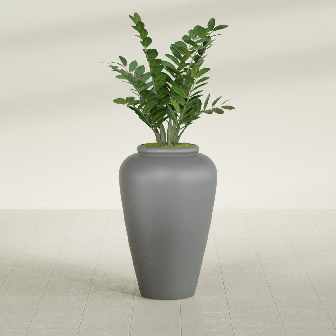 Bara Jar Large Round Fiberglass Planter - 20 in x 20 in x 31 in - Metallic Gunmetal - Metallic Gunmetal,20 in x 20 in x 32 in