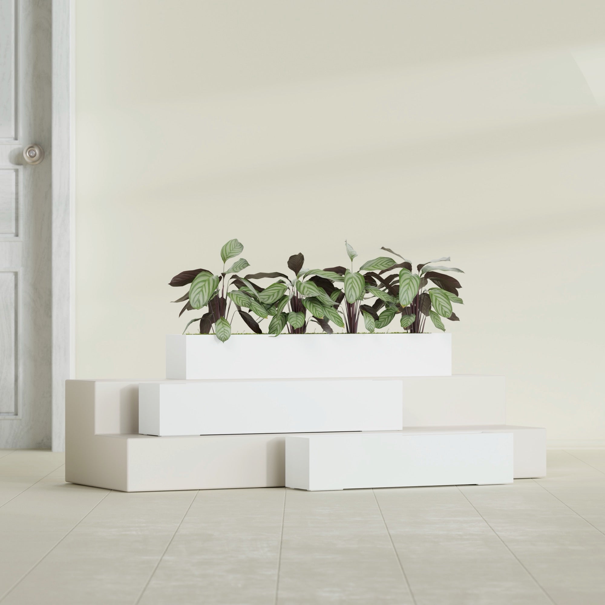 Salon Large Tall Rectangle Fiberglass Planter - 42 in x 8 in x 8 in - Gloss White - Gloss White,42 in x 8 in x 8 in