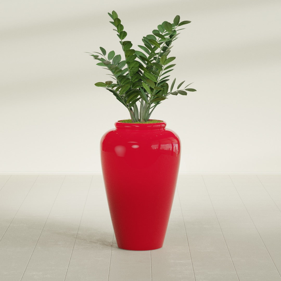 Bara Jar Large Round Fiberglass Planter - 20 in x 20 in x 31 in - Gloss Red - Gloss Red,20 in x 20 in x 32 in