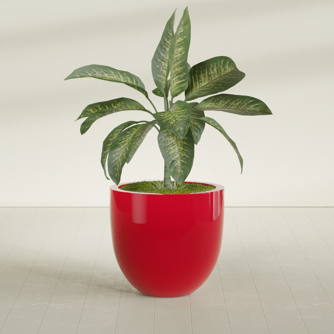 Alzira Large Round Fiberglass Planter - 30 in x 30 in x 28 in - Gloss Red - Gloss Red,30 in x 30 in x 28 in