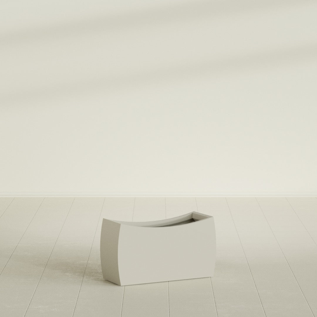 Seoul Large Curved Abstract Fiberglass Planter - 32 in x 12 in x 18 in - Satin Beige - Satin Beige,32 in x 12 in x 18 in