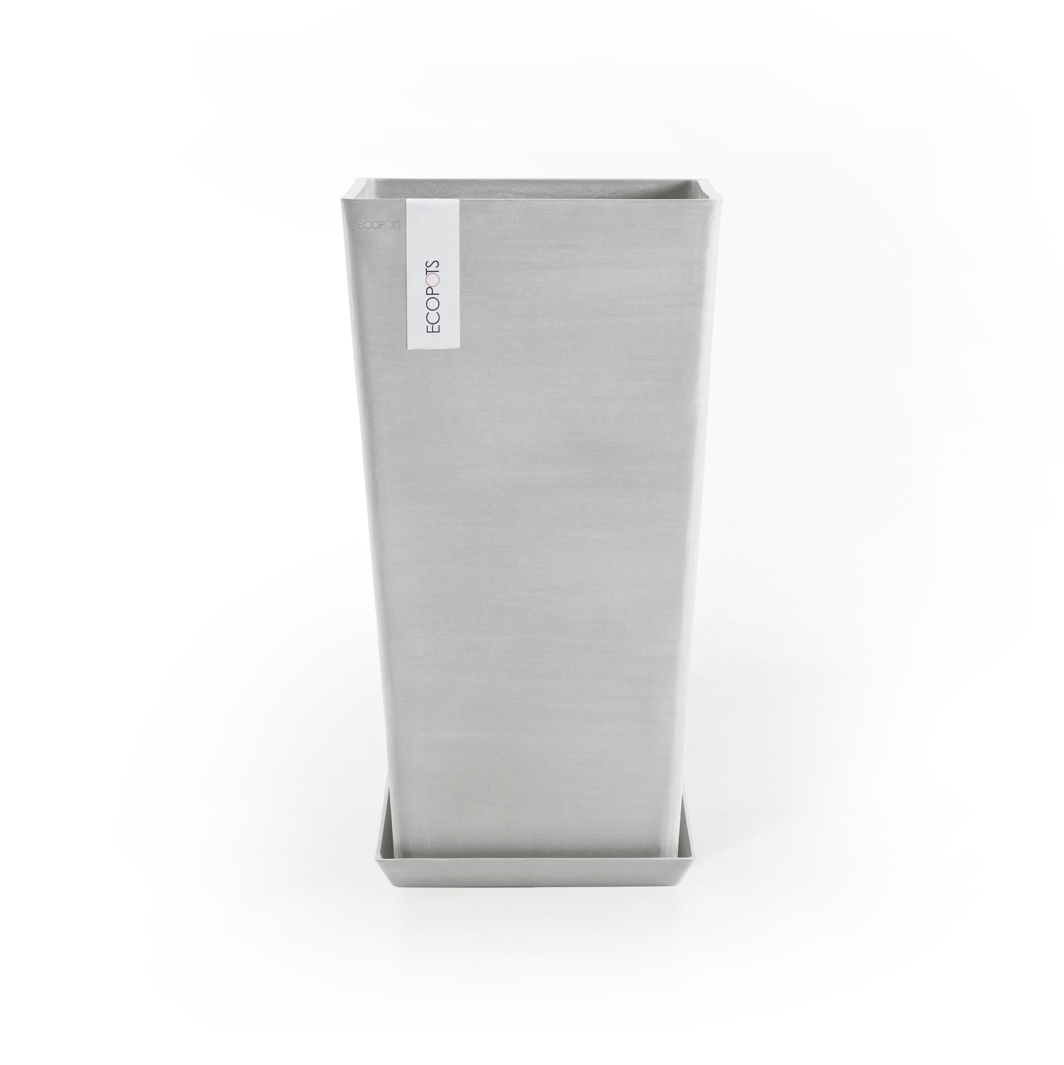 Rotterdam Medium Tall Square Planter - 12.25 in x 12.25 in x 22 in - Planter + Saucer - White Grey - White Grey,12.25 in x 12.25 in x 22 in,Planter + Saucer