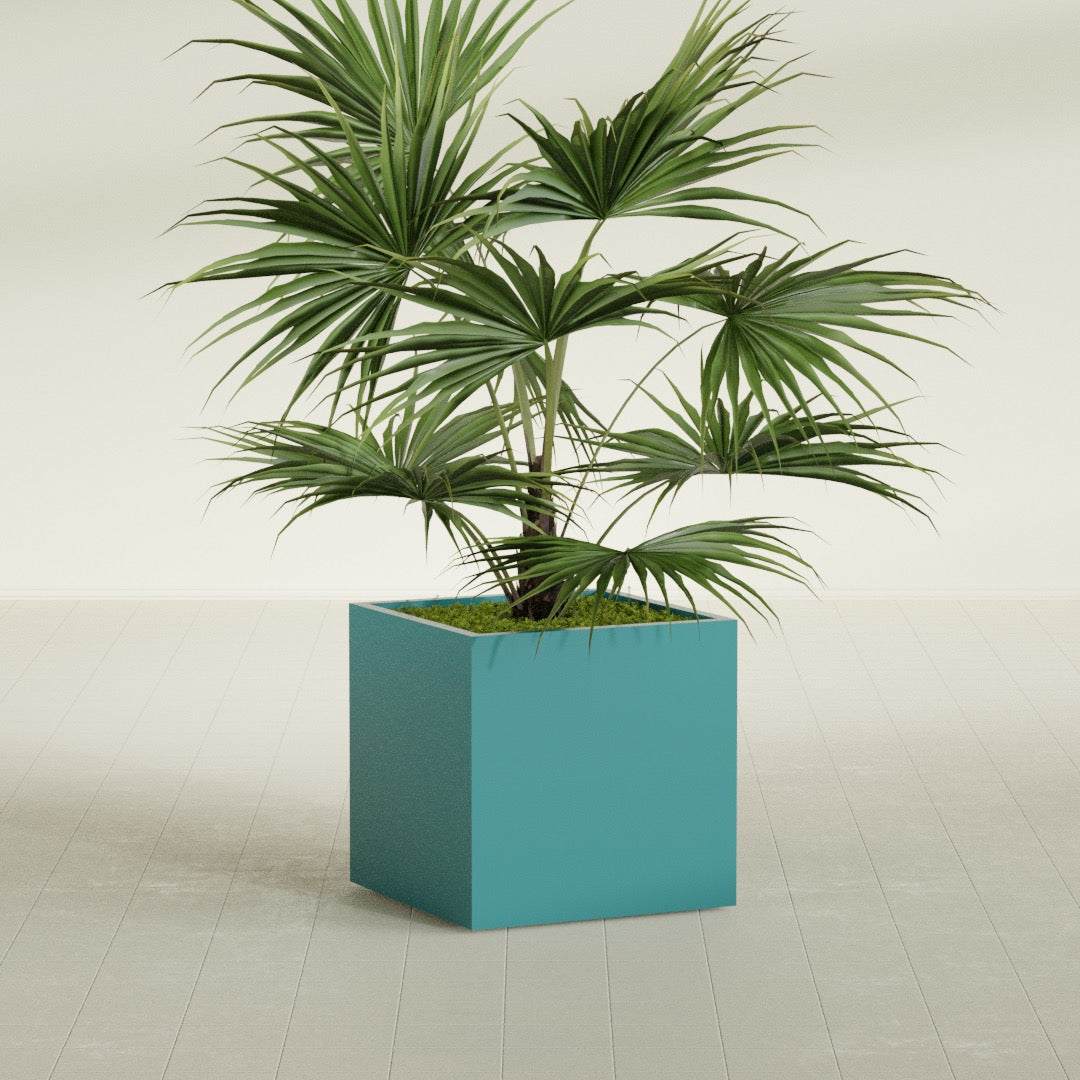 Montroy Medium Cube Square Fiberglass Planter - 28 in x 28 in x 28 in - Satin Sea Foam - Satin Sea Foam,28 in x 28 in x 28 in