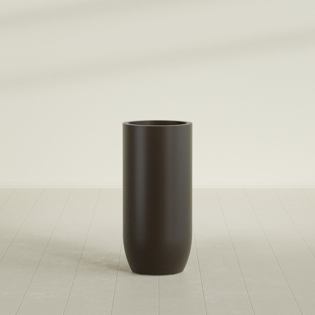 Saint Tropez Large Tall Round Fiberglass Planter - 20 in x 20 in x 43 in - Matte Brown - Matte Brown,20 in x 20 in x 43 in