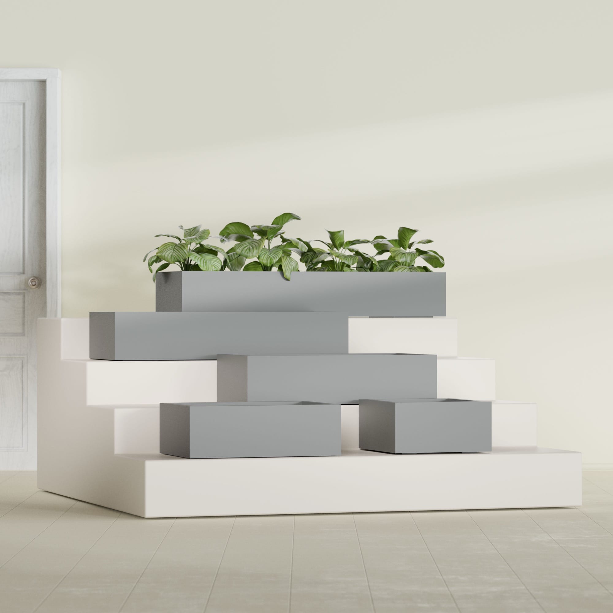 Antwerp Medium Low Rectangle Fiberglass Planter - 24 in x 24 in x 12 in - Metallic Gunmetal - Metallic Gunmetal,24 in x 24 in x 12 in