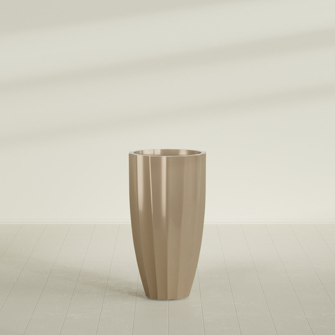 San Jose Large Tall Round Fluted Fiberglass Planter - 22 in x 22 in x 40 in - Metallic Gold - Metallic Gold,22 in x 22 in x 40 in