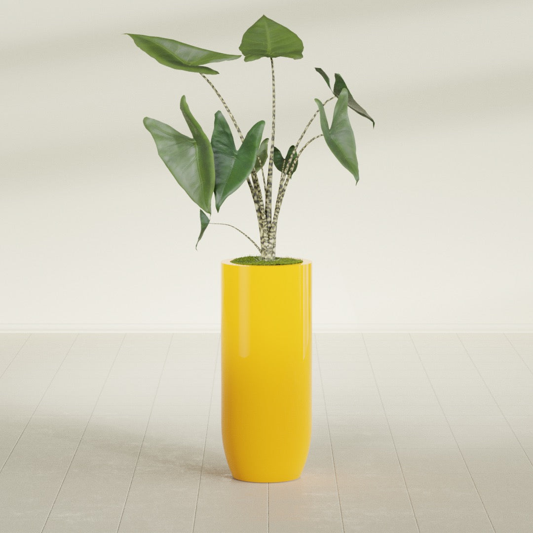 Saint Tropez Large Tall Round Fiberglass Planter - 16 in x 16 in x 38 in - Gloss Saffron - Gloss Saffron,16 in x 16 in x 38 in