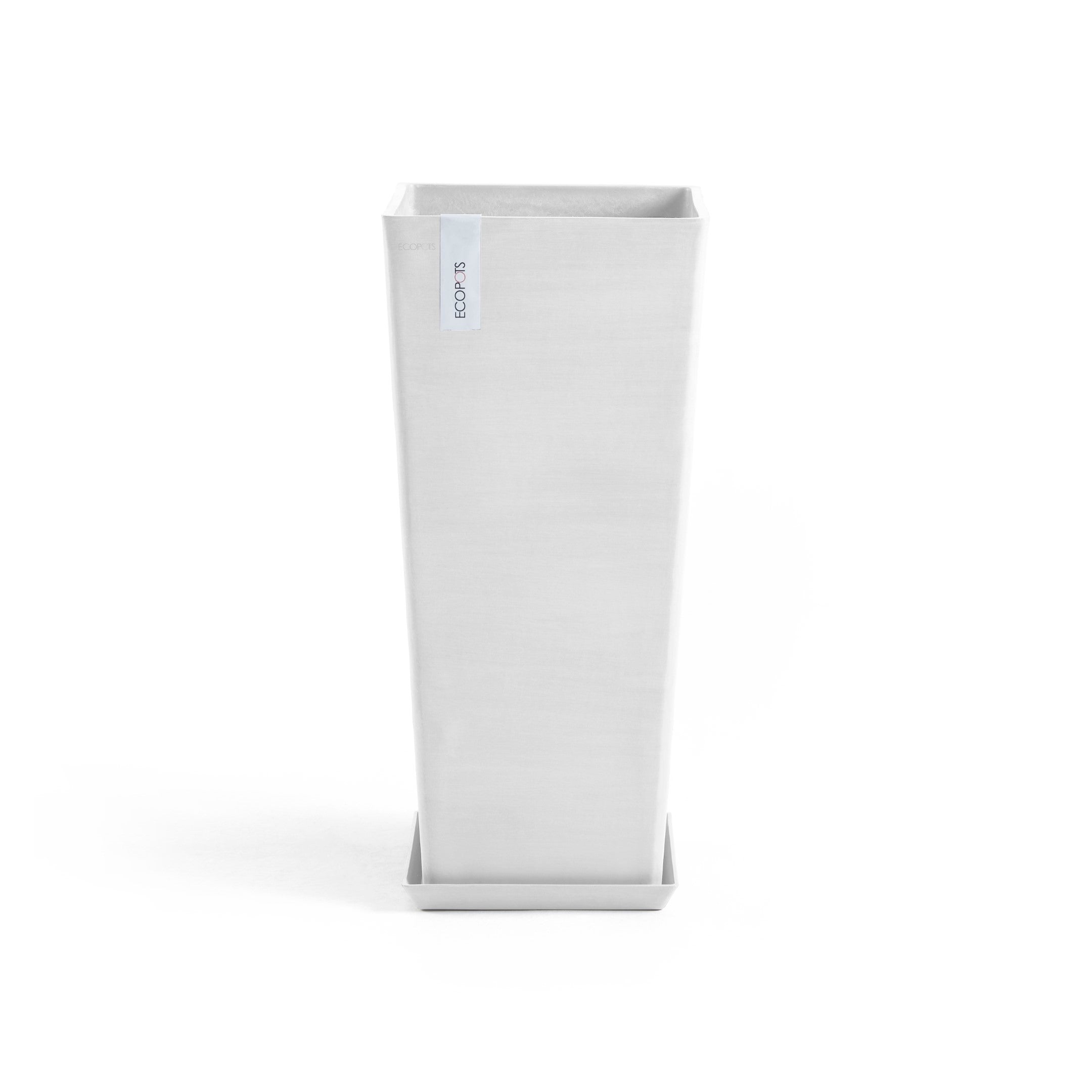 Rotterdam High Medium Square Planter - 12.6 in x 12.6 in x 27.5 in - Planter + Saucer - Pure White - Pure White,12.5 in x 12.5 in x 27.5 in,Planter + Saucer