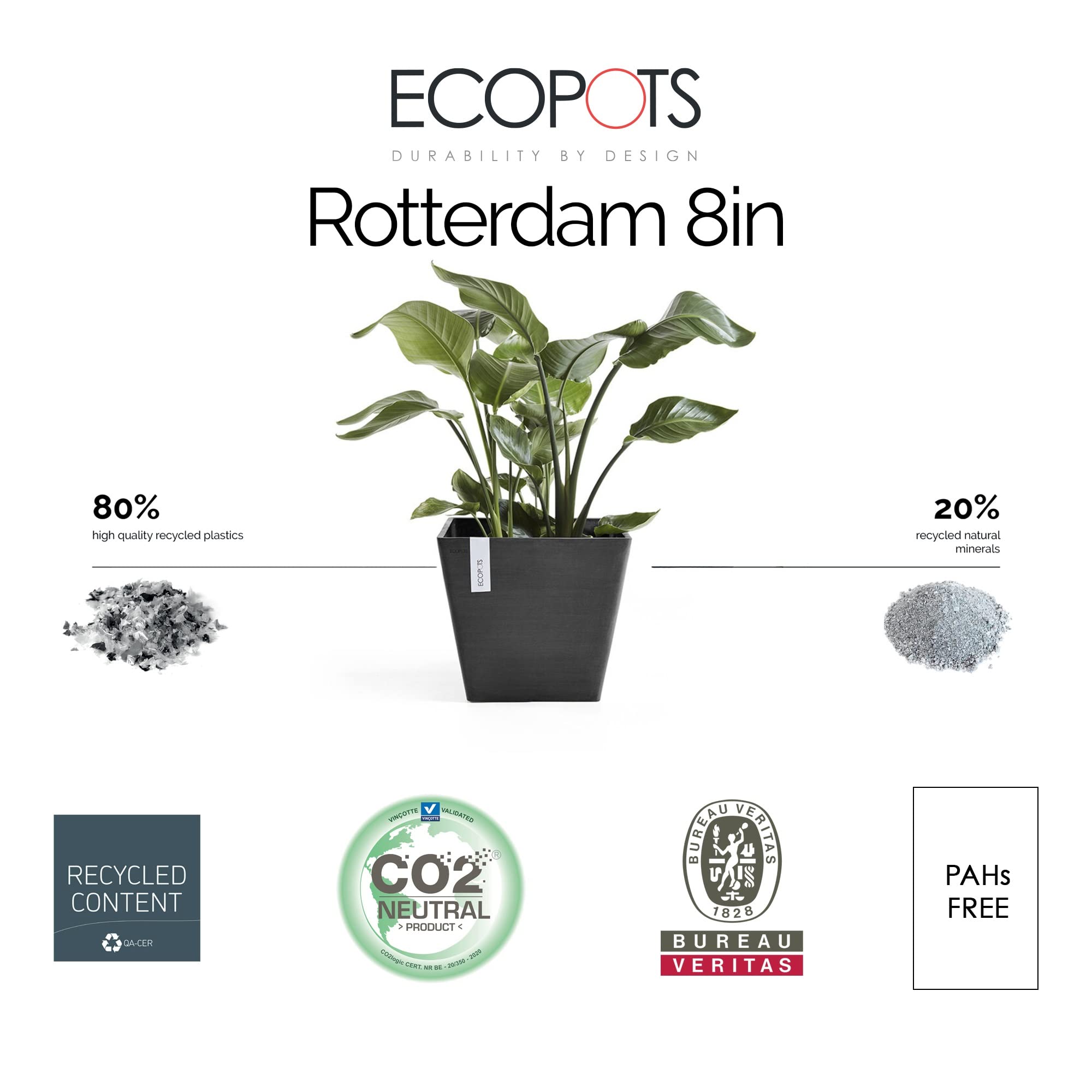 Rotterdam Medium Tall Square Planter - 12.6 in x 12.6 in x 27.5 in - Grey - Grey,12.5 in x 12.5 in x 27.5 in,Planter Only