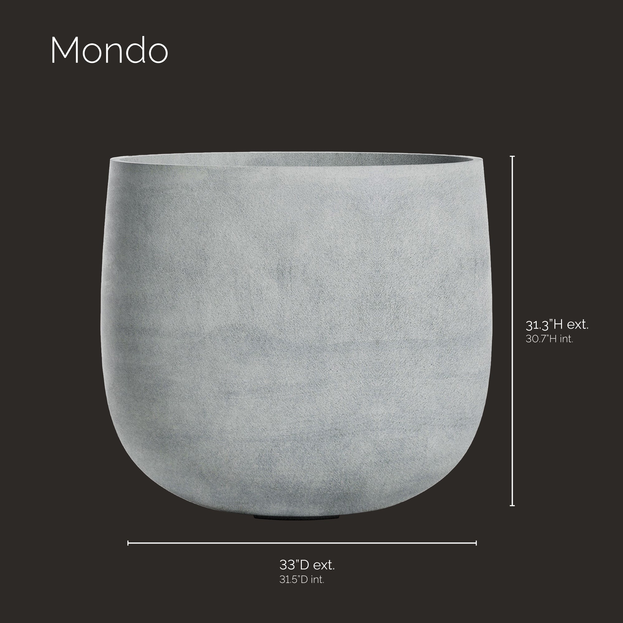 Mondo Large Planter – Concrete Stone Finish – Fiberglass Indoor/Outdoor and Weather-Resistant Round Planter (33" D x 31.3" H Exterior, 31.5" D x 30.8" H Interior) - Concrete Stone,33 in x 33 in x 30.75 in