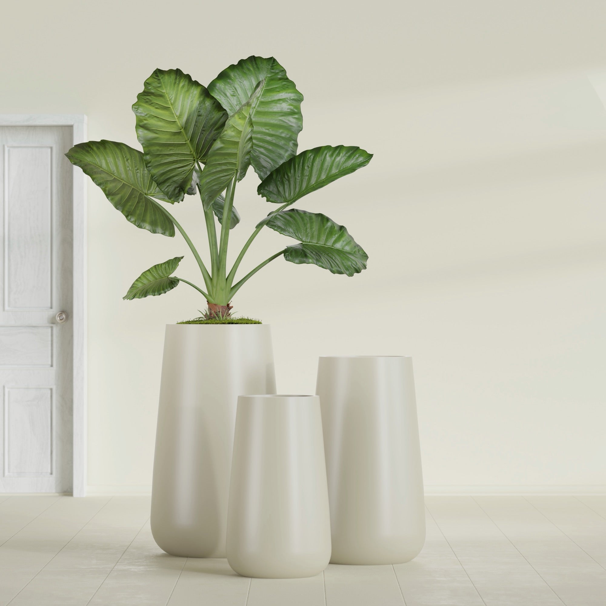 Saigon Large Tapered Round Planter - 16 in x 21 in x 36 in - Satin Beige - Satin Beige,16.4 in x 20.7 in x 36 in