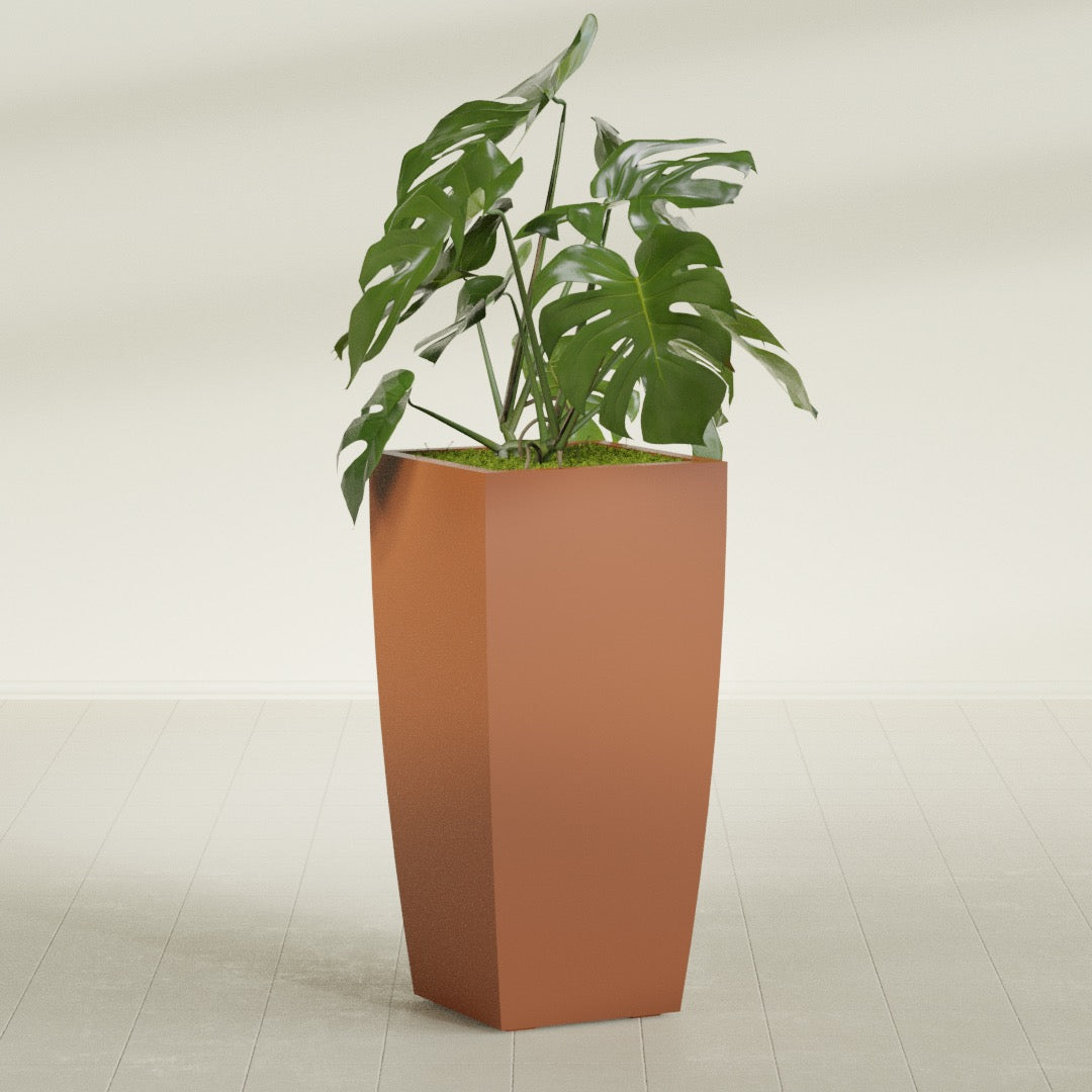 Toulan Large Tall Tapered Square Fiberglass Planter - 20 in x 20 in x 42 in - Matte Terracotta - Matte Terracotta,20 in x 20 in x 42 in