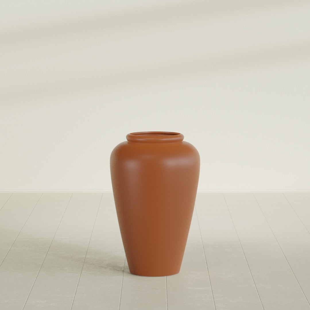 Bara Jar Large Round Fiberglass Planter - 20 in x 20 in x 31 in - Matte Terracotta - Matte Terracotta,20 in x 20 in x 32 in