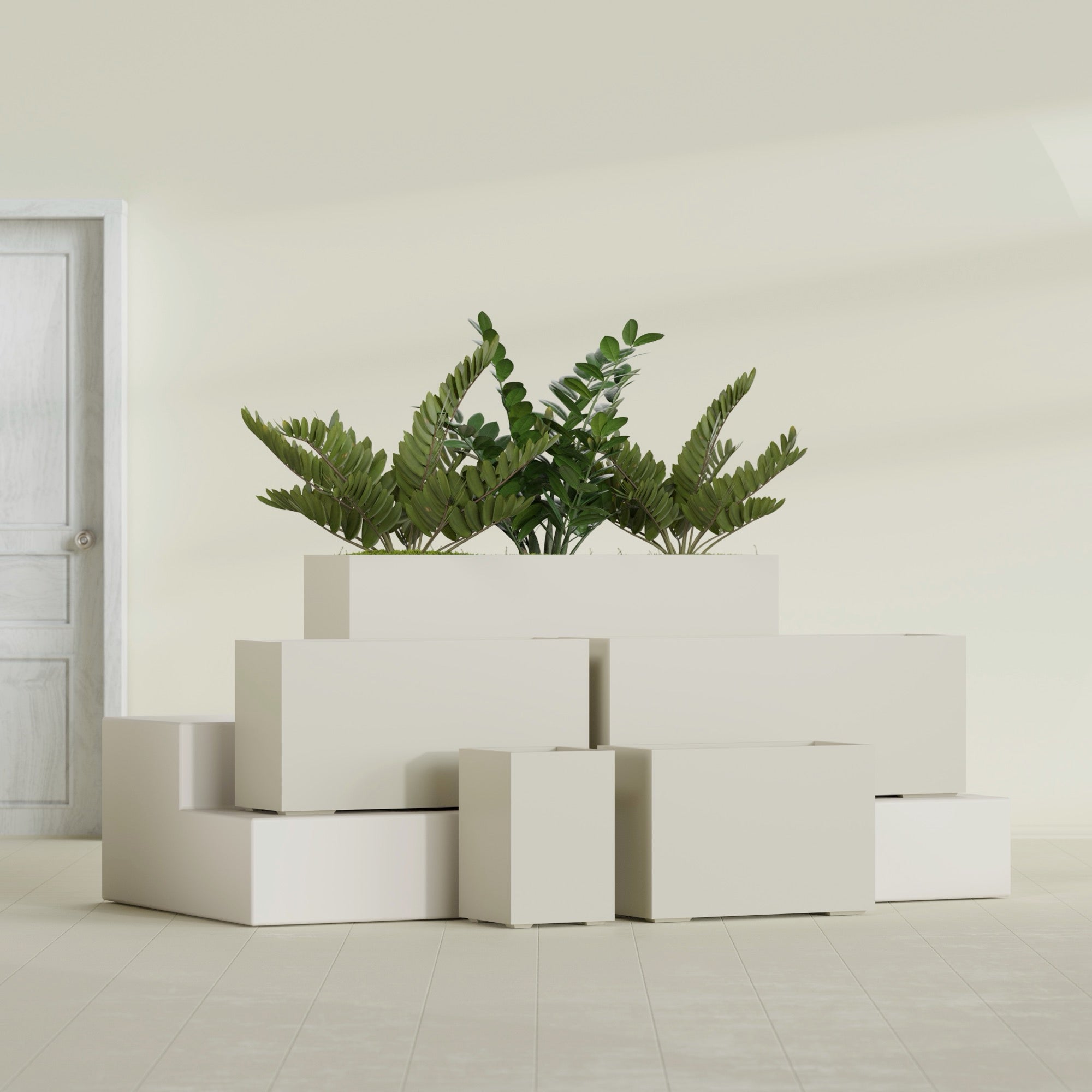Tolga Extra Large Long Rectangle Fiberglass Planter - 72 in x 16 in x 24 in - Satin Beige - Satin Beige,72 in x 16 in x 24 in