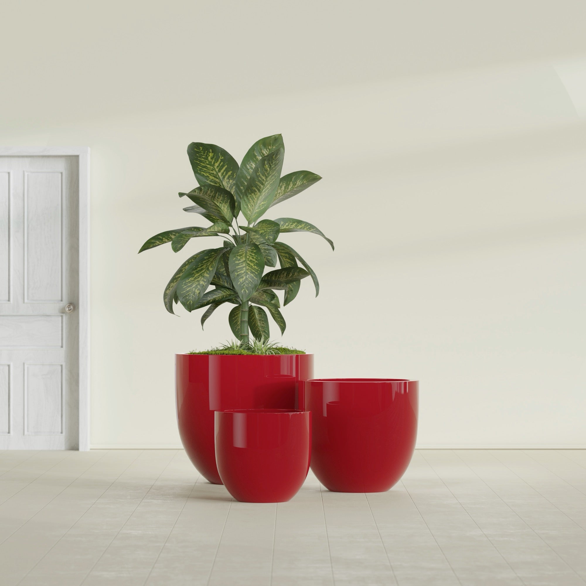 Alzira Large Round Fiberglass Planter - 36 in x 36 in x 34 in - Gloss Red - Gloss Red,36 in x 36 in x 34 in
