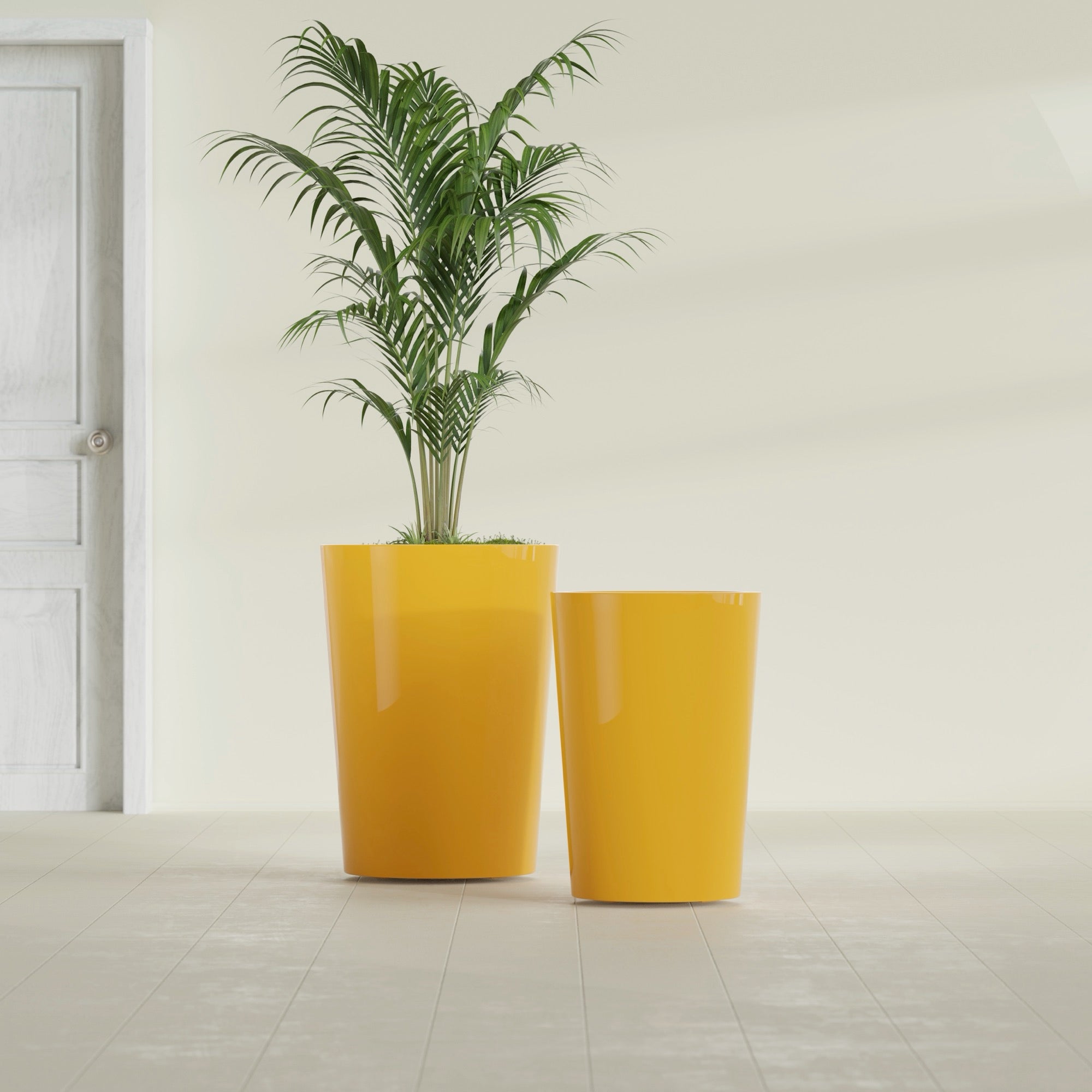 Tegel Medium Round Fiberglass Planter - 18 in x 18 in x 26 in - Gloss Saffron - Gloss Saffron,18 in x 18 in x 26 in