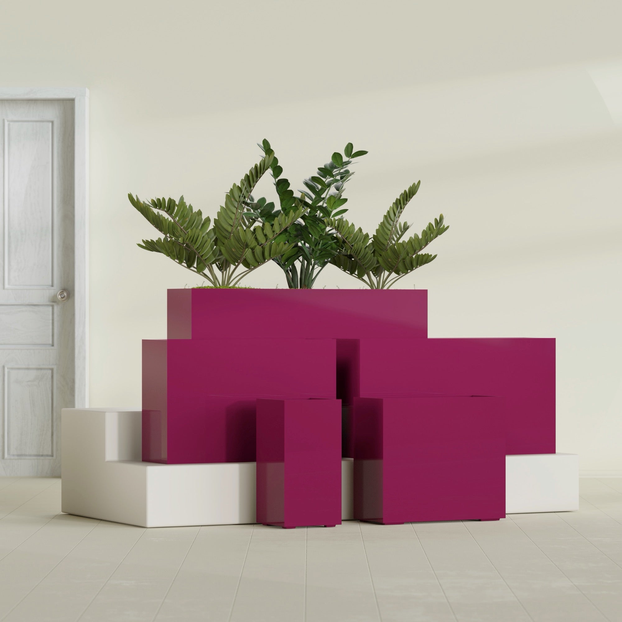 Potsdam Large Tall Rectangle Fiberglass Planter - 16 in x 16 in x 32 in - Gloss Eggplant - Gloss Eggplant,16 in x 16 in x 32 in