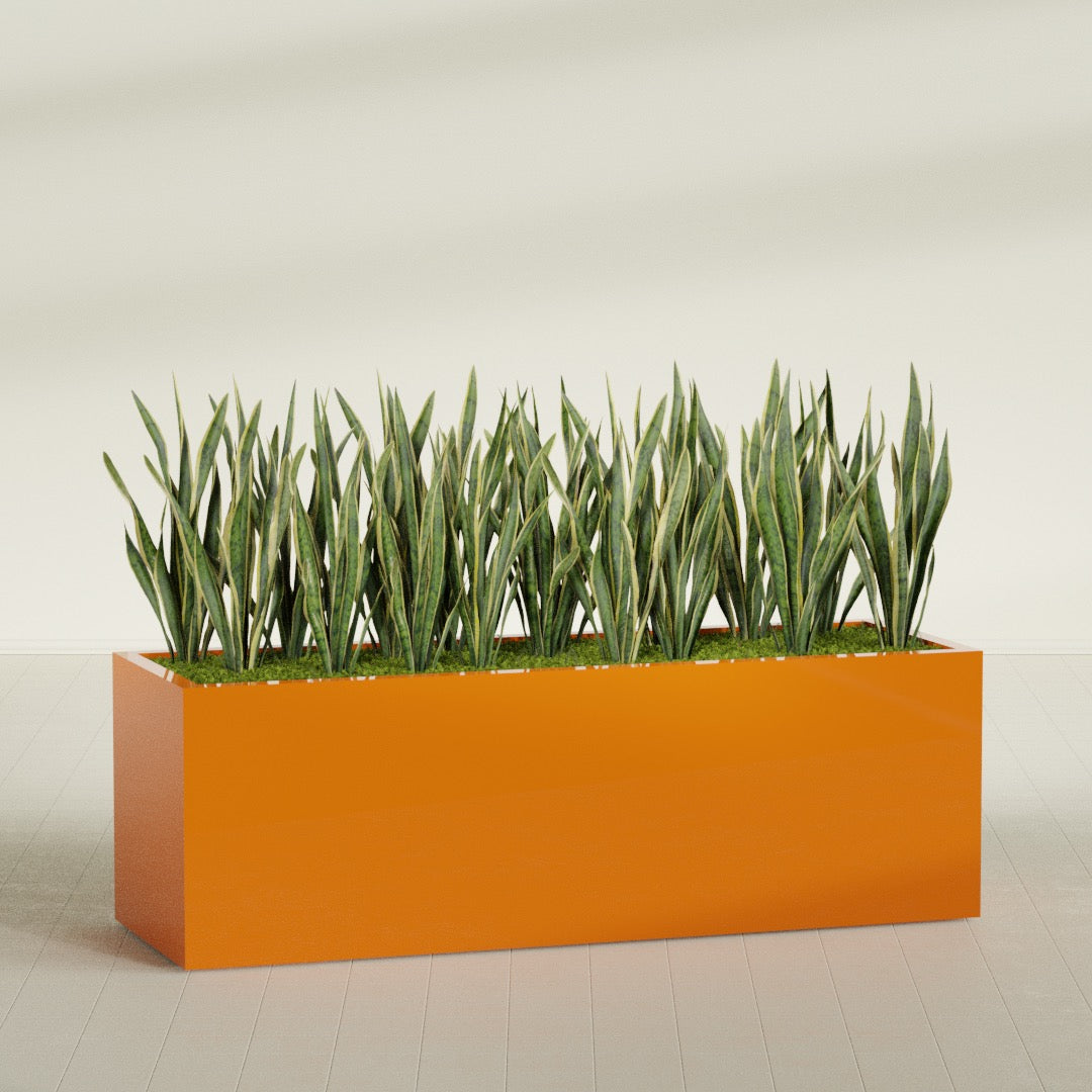 Granada Extra Large Long Rectangle Fiberglass Planter - 72 in x 24 in x 24 in - Gloss Tangerine - Gloss Tangerine,72 in x 24 in x 24 in