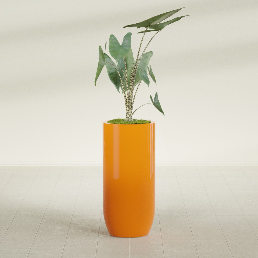 Saint Tropez Large Tall Round Fiberglass Planter - 20 in x 20 in x 43 in - Gloss Tangerine - Gloss Tangerine,20 in x 20 in x 43 in