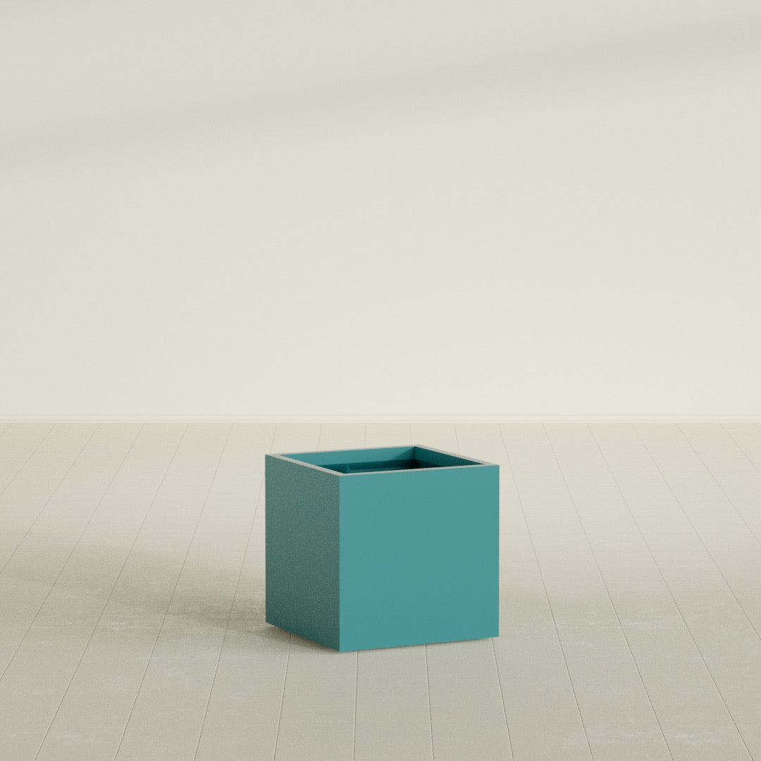 Montroy Medium Cube Square Fiberglass Planter - 24 in x 24 in x 24 in - Satin Sea Foam - Satin Sea Foam,24 in x 24 in x 24 in
