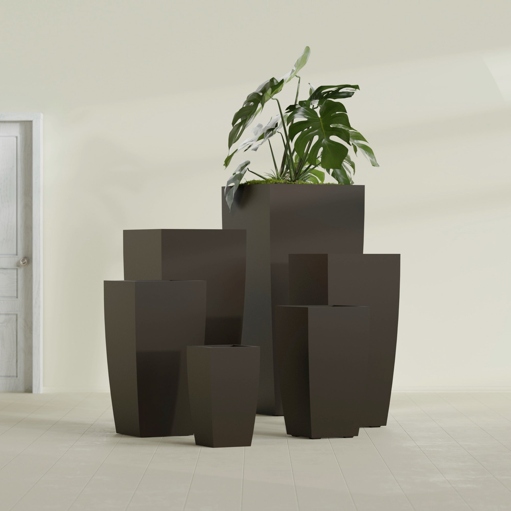 Toulan Large Tall Tapered Square Fiberglass Planter - 18 in x 18 in x 36 in - Matte Brown - Matte Brown,18 in x 18 in x 36 in