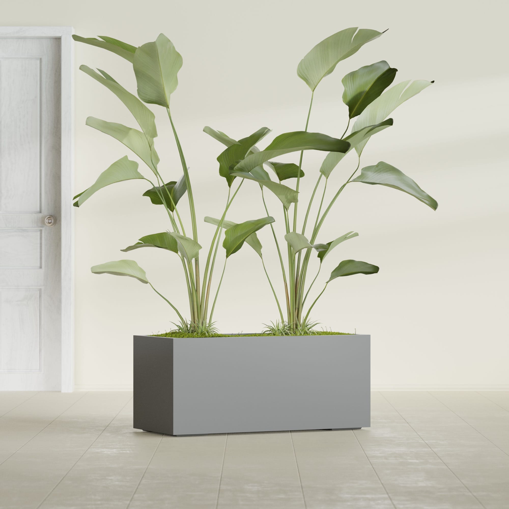Badalona Large Tall Rectangle Fiberglass Planter - 39 in x 17 in x 17 in - Metallic Gunmetal - Metallic Gunmetal,39 in x 17 in x 17 in