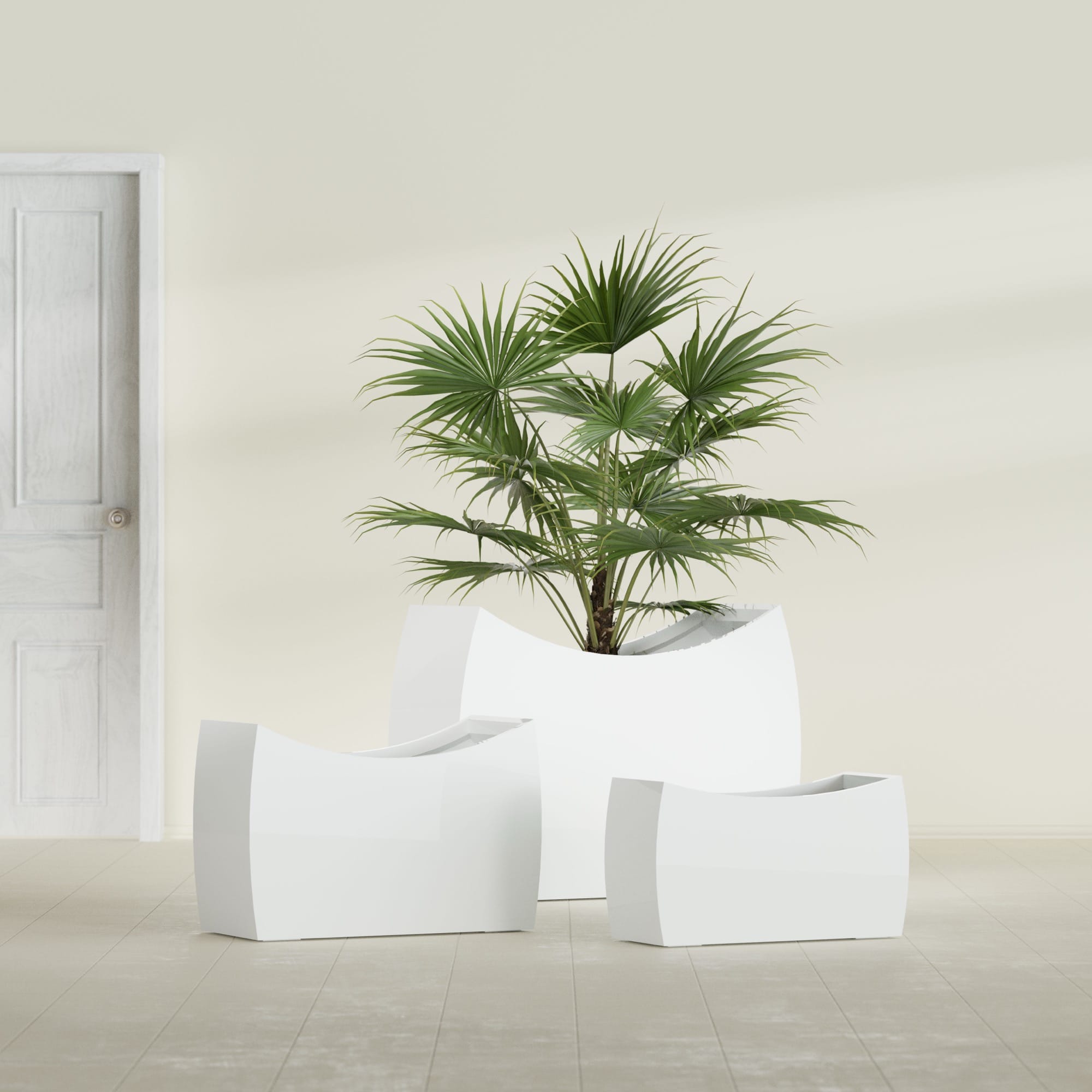 Seoul Extra Large Curved Abstract Fiberglass Planter - 48 in x 20 in x 36 in - Matte White - Matte White,48 in x 20 in x 36 in