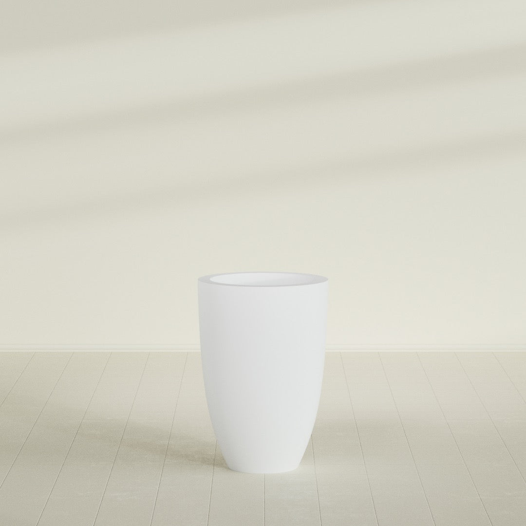 Brannan Large Round Fiberglass Planter - 24 in x 24 in x 35 in - Gloss White - Gloss White,24 in x 24 in x 35 in