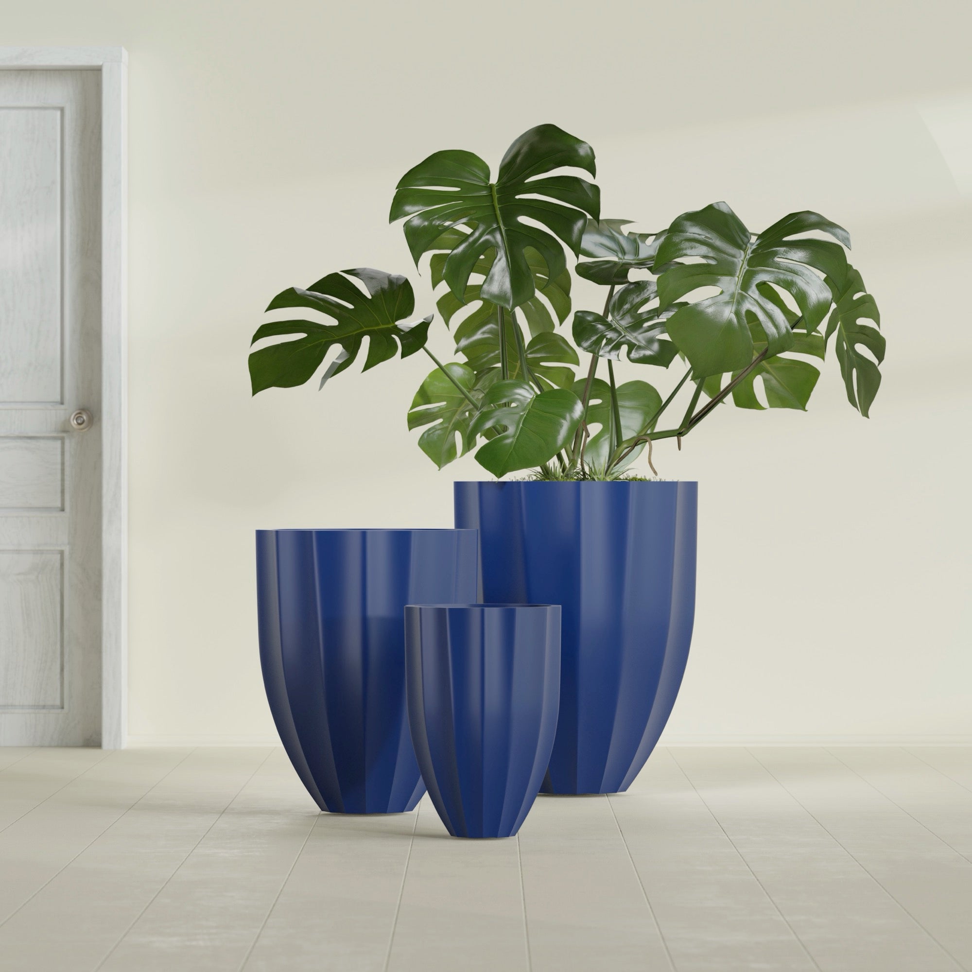 Alicante Medium Round Fiberglass Planter - 26 in x 26 in x 32 in - Matte Cobalt Blue - Matte Cobalt Blue,26 in x 26 in x 32 in