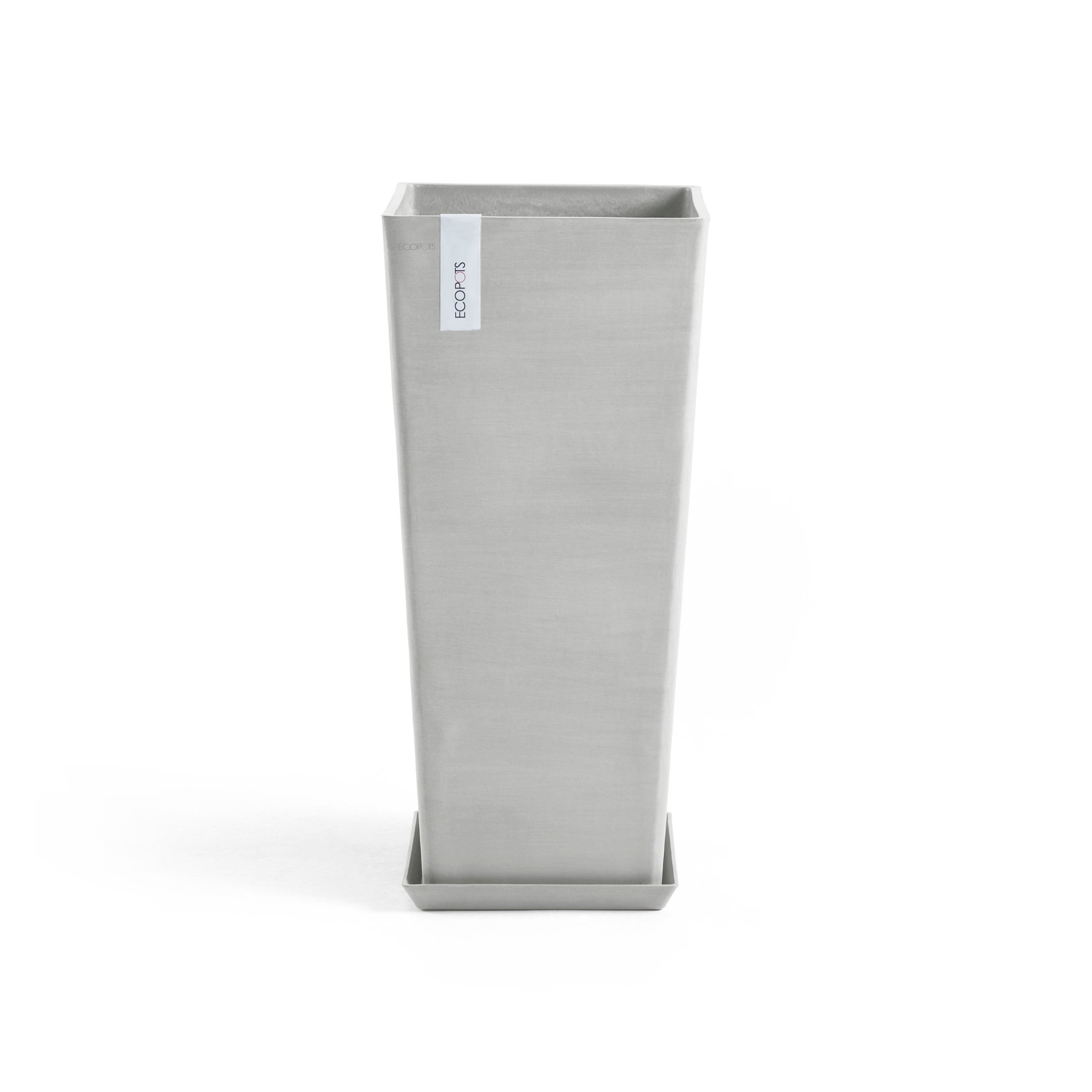 Rotterdam Medium Tall Square Planter - 12.6 in x 12.6 in x 27.5 in - Planter + Saucer - White Grey - White Grey,12.5 in x 12.5 in x 27.5 in,Planter + Saucer