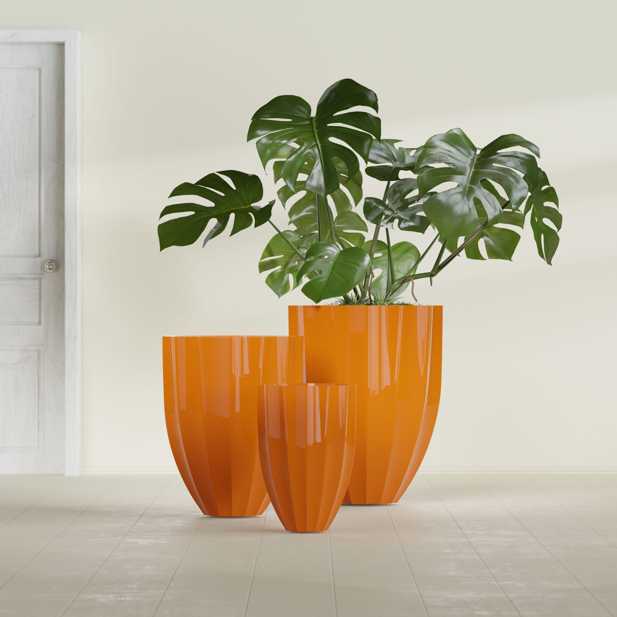 Alicante Small Round Fiberglass Planter - 15 in x 15 in x 21 in - Gloss Tangerine - Gloss Tangerine,15 in x 15 in x 21 in