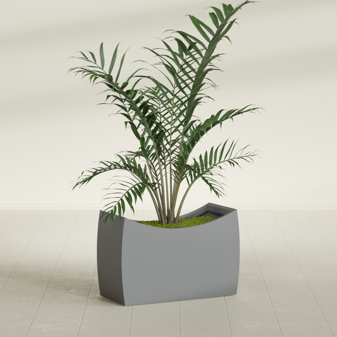 Seoul Large Curved Abstract Fiberglass Planter - 36 in x 16 in x 24 in - Metallic Gunmetal - Metallic Gunmetal,36 in x 16 in x 24 in