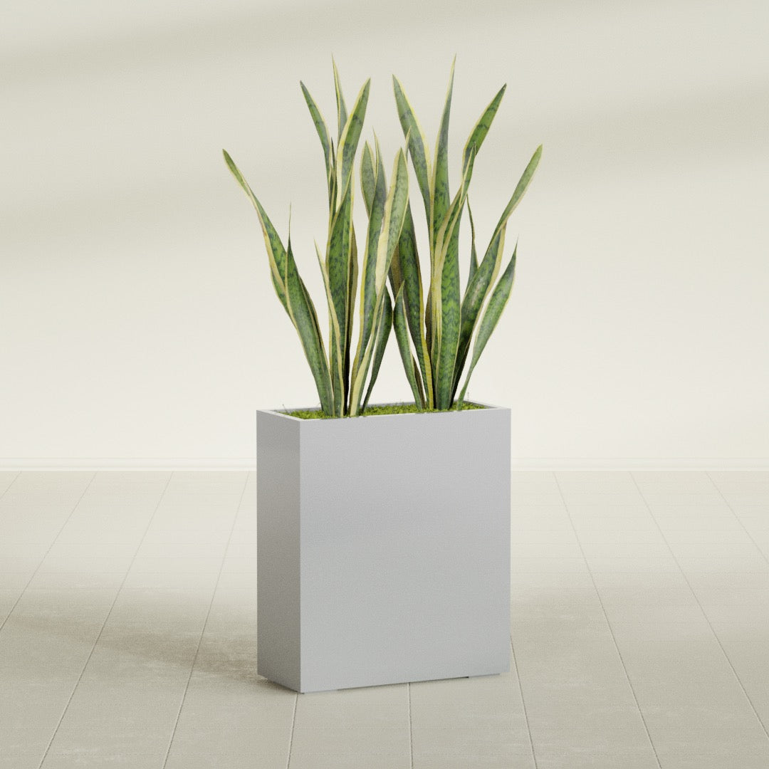 Perth Large Tall Rectangle Fiberglass Planter - 36 in x 16 in x 42 in - Metallic Silver - Metallic Silver,36 in x 16 in x 42 in