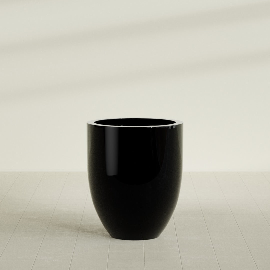 Valencia Large Round Fiberglass Planter - 27 in x 27 in x 31 in - Gloss Black - Gloss Black,27 in x 27 in x 31 in