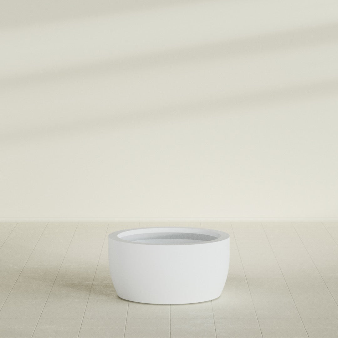Casablanca Large Round Low Bowl Fiberglass Planter - 30 in x 30 in x 15 in - Gloss White - Gloss White,30 in x 30 in x 15 in