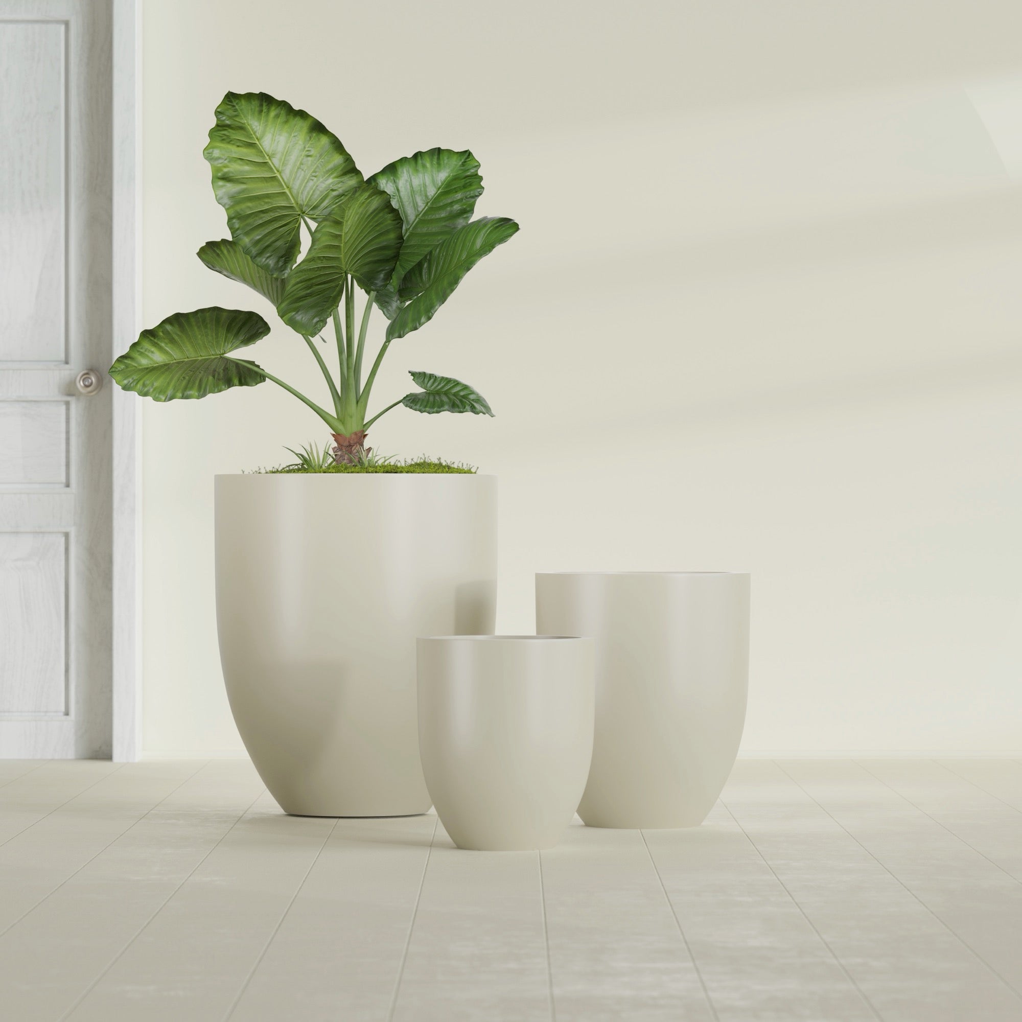 Valencia Large Round Fiberglass Planter - 27 in x 27 in x 31 in - Satin Beige - Satin Beige,27 in x 27 in x 31 in