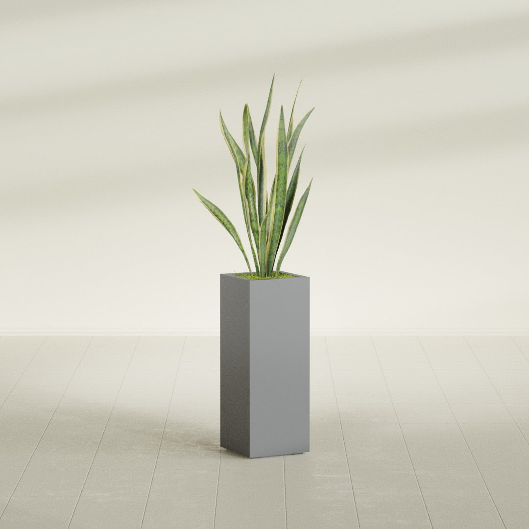 Delray Large Tall Rectangle Fiberglass Planter - 12 in x 12 in x 32 in - Metallic Gunmetal - Metallic Gunmetal,12 in x 12 in x 32 in