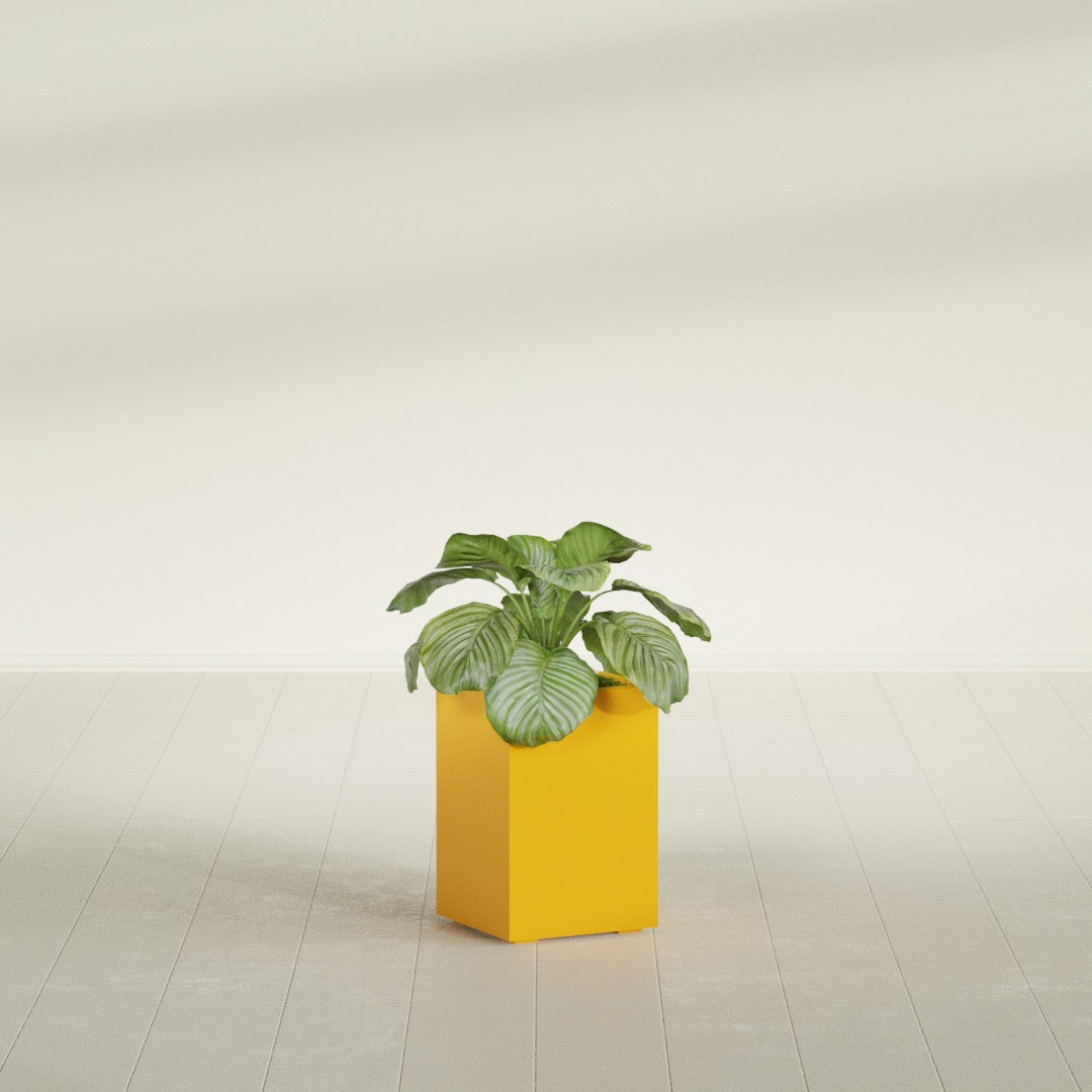 Miami Small Rectangle Fiberglass Planter - 12 in x 12 in x 18 in - Gloss Saffron - Gloss Saffron,12 in x 12 in x 18 in