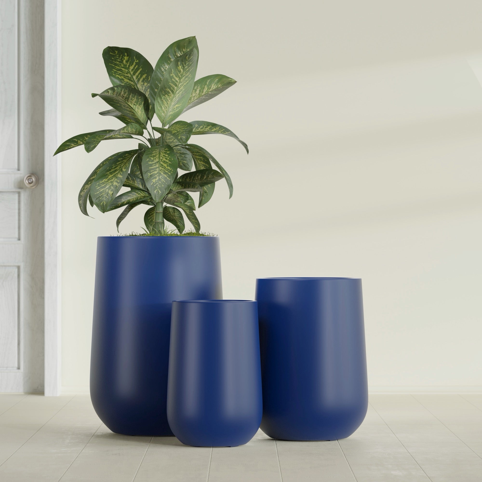 Tall Hayden Medium Round Fiberglass Planter - 12 in x 12 in x 20 in - Matte Cobalt Blue - Matte Cobalt Blue,12 in x 12 in x 20 in