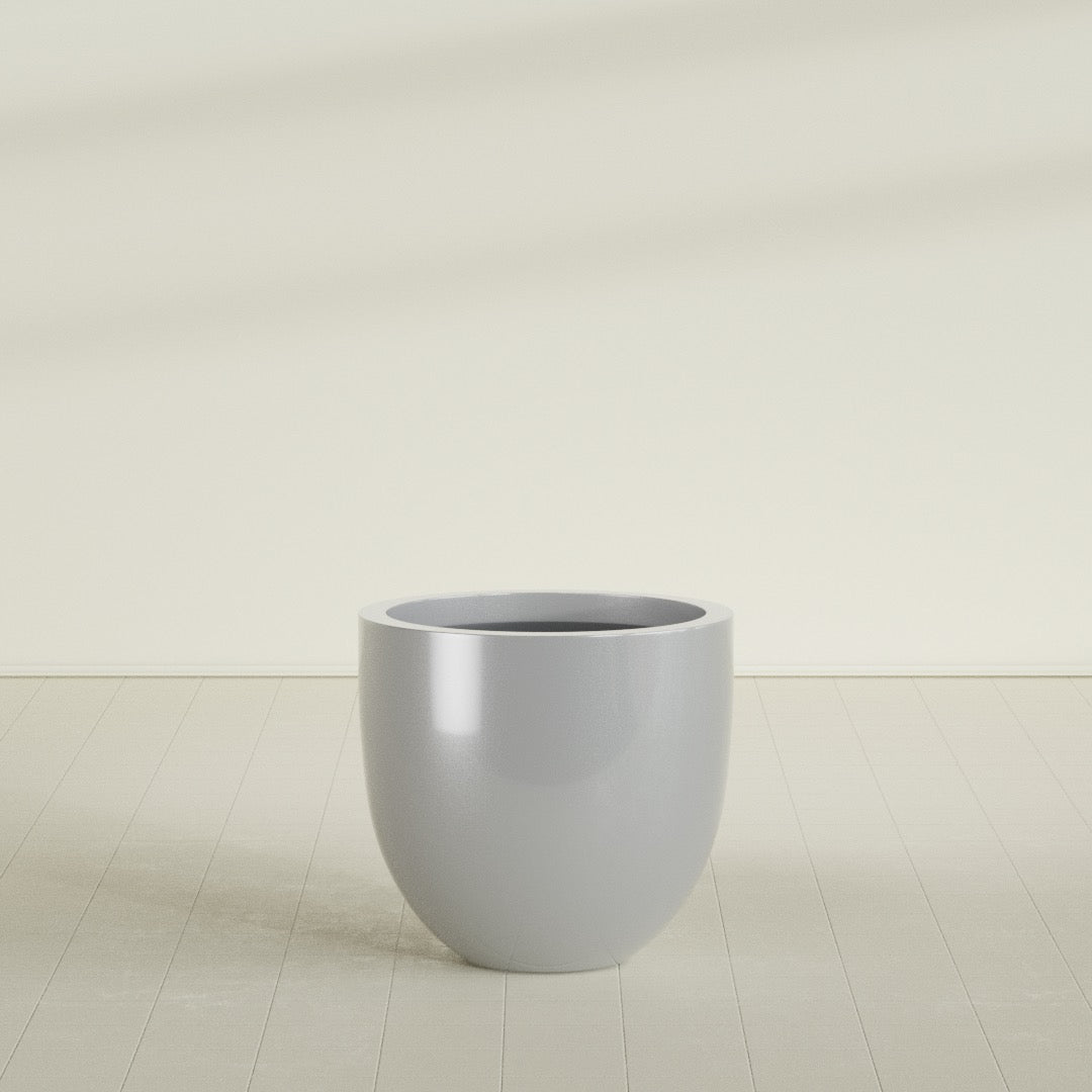Alzira Large Round Fiberglass Planter - 30 in x 30 in x 28 in - Metallic Silver - Metallic Silver,30 in x 30 in x 28 in