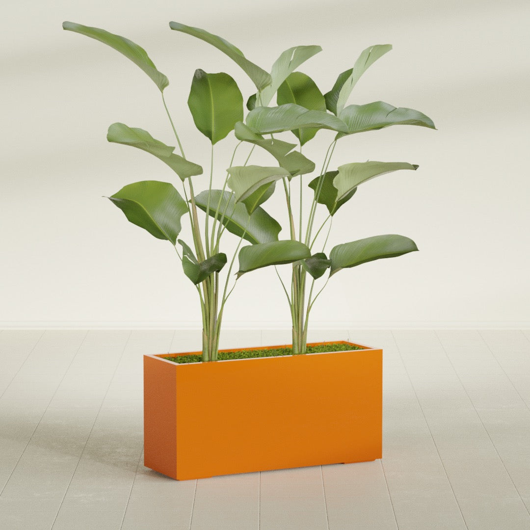 Tolga Extra Large Long Rectangle Fiberglass Planter - 48 in x 16 in x 24 in - Gloss Tangerine - Gloss Tangerine,48 in x 16 in x 24 in