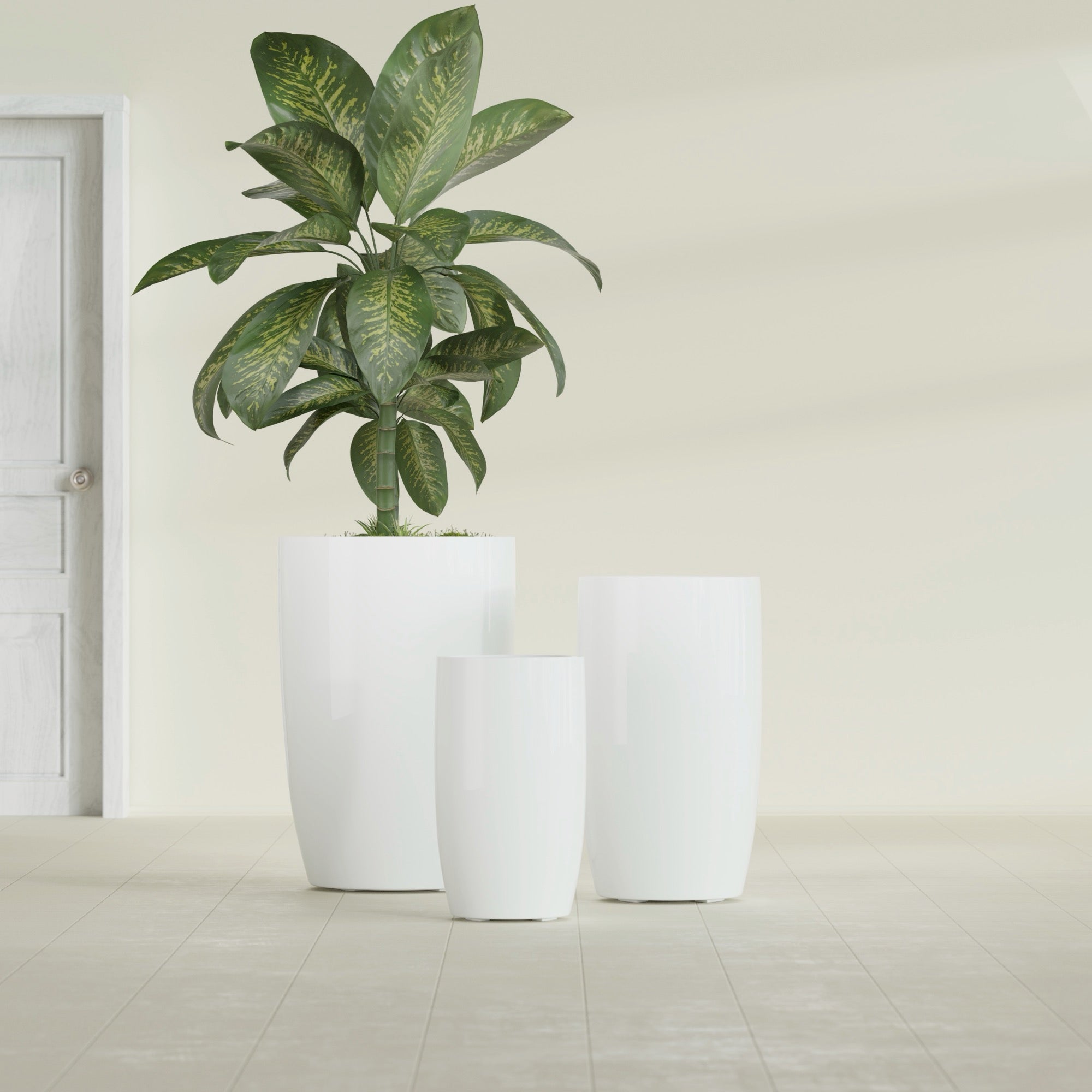 Lisbon Medium Round Fiberglass Planter - 14 in x 14 in x 25 in - Gloss White - Gloss White,14 in x 14 in x 25 in