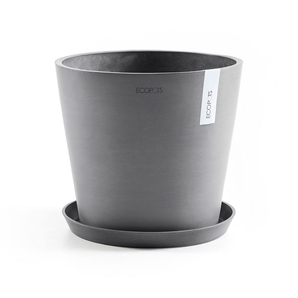 Amsterdam Small Round Planter - 15.8 in x 15.8 in x 13.8 in - Planter + Saucer + Watering System - Grey - Grey,15.75 in x 15.75 in x 13.75 in,Planter + Saucer + Watering System