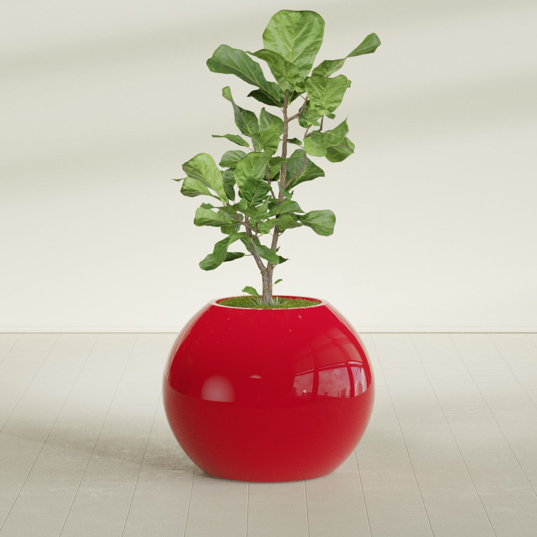 Globe Large Sphere Fiberglass Planter - 30 in x 30 in x 24 in - Gloss Red - Gloss Red,30 in x 30 in x 24 in