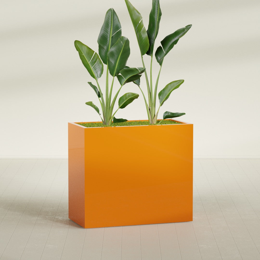 Darwin Extra Large Rectangle Fiberglass Planter - 48 in x 24 in x 42 in - Gloss Tangerine - Gloss Tangerine,48 in x 24 in x 42 in