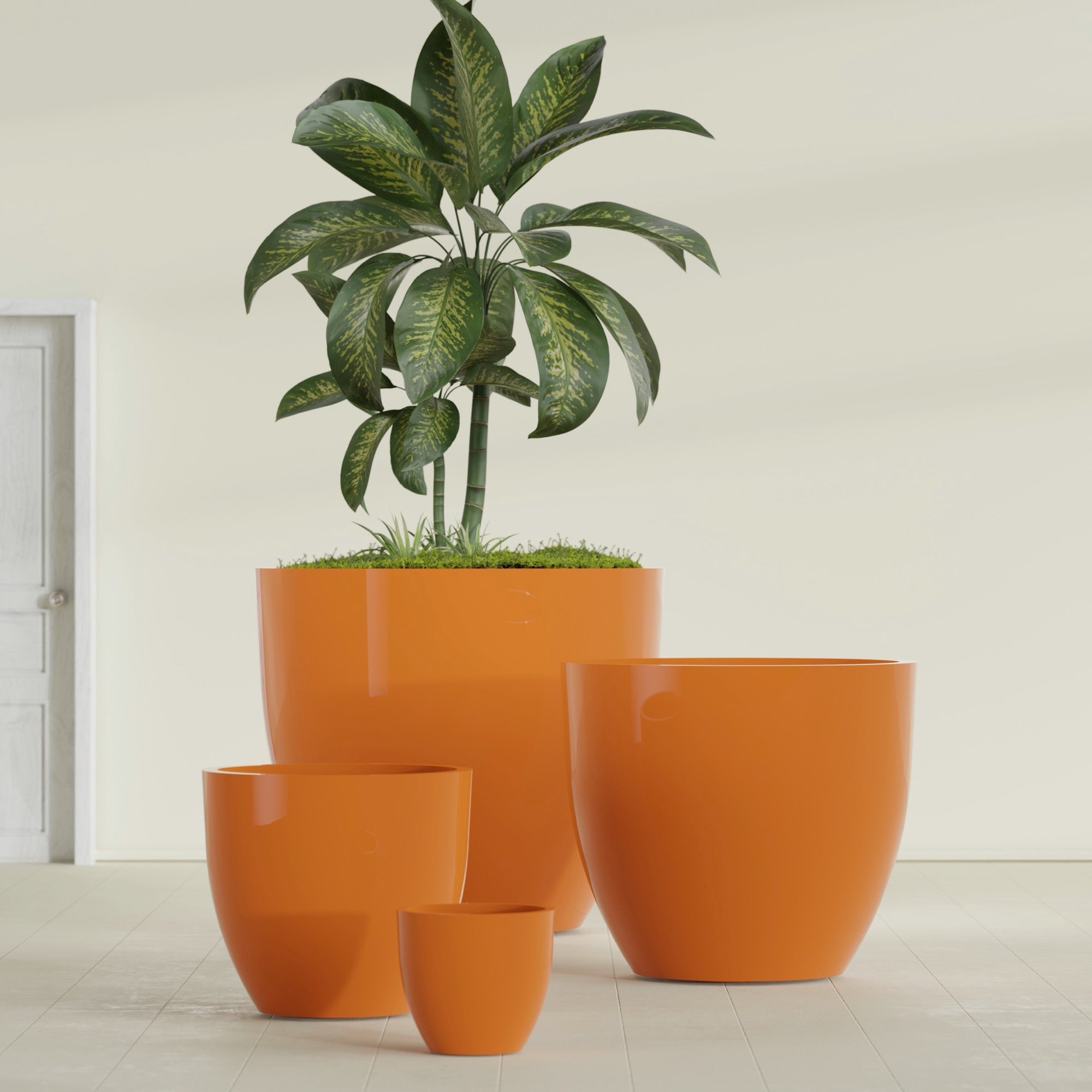 Wannsee Extra Large Round Fiberglass Planter - 50 in x 50 in x 44 in - Gloss Tangerine - Gloss Tangerine,50 in x 50 in x 44 in